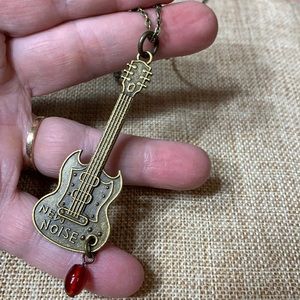 Music Band Guitar Vintage Red Glass Bead Necklace Handmade One of a kind